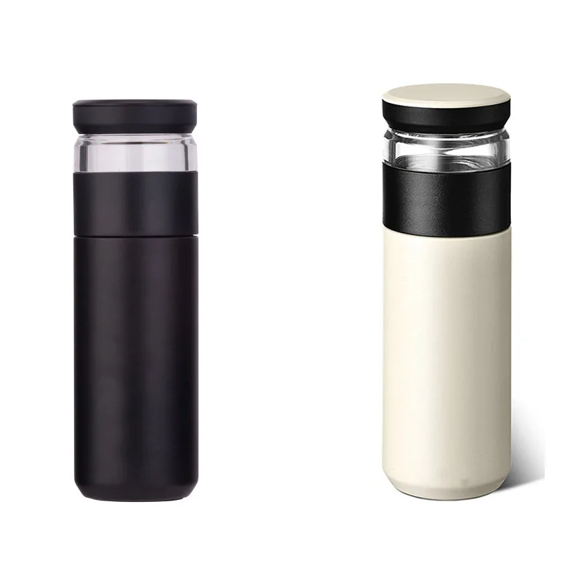 

2020 New Tea Separate Portable Stainless Steel Thermos Cup for Business Gift, Black, white