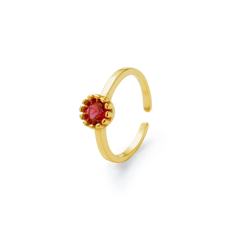 

fashion vintage delicate glossy red corundum inlaid 925 sterling silver 18k gold plated jewelry opening ring for women