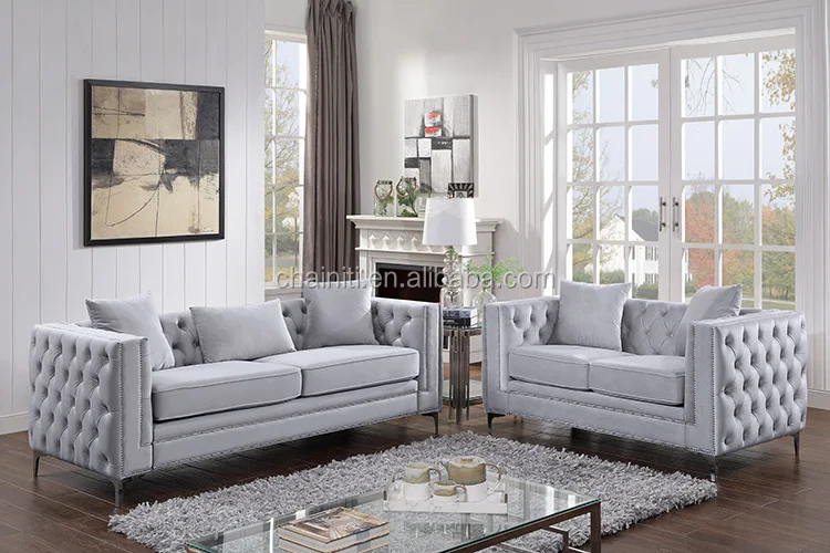American Style Button Tufted Upholstered Living Room Sofas Arms Could