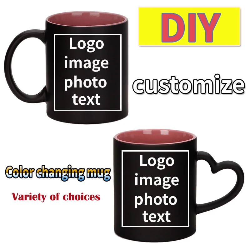 

DIY Customize Heart-shaped Round Handle Color-changing Ceramic Frosted Mug Printed Logo Text Photo Image Picture Gifts