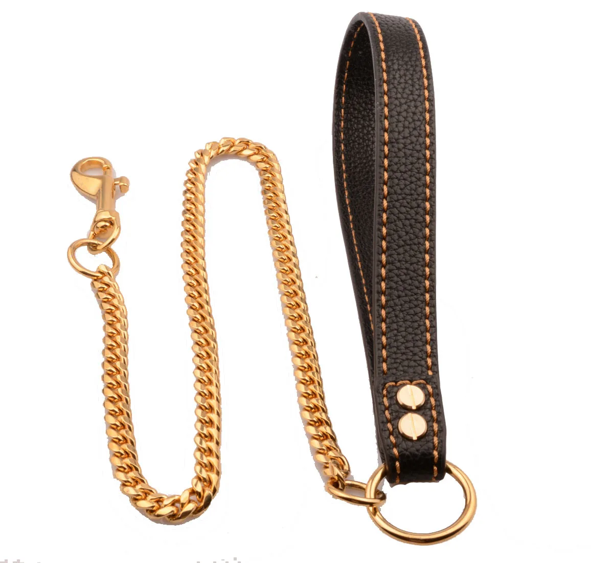 

10mm New Leather Golden Stainless Steel Cuban Medium Dog Pet Traction Chain