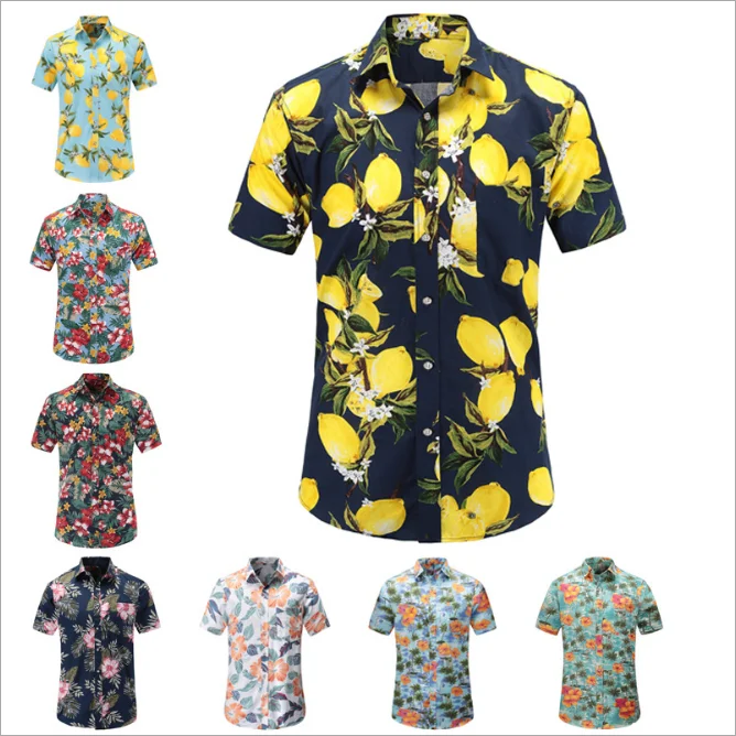

New Design Custom Shirt Printing Men Summer Beach Wear Linen/cotton Hawaiian Shirts Wholesale, As the picture