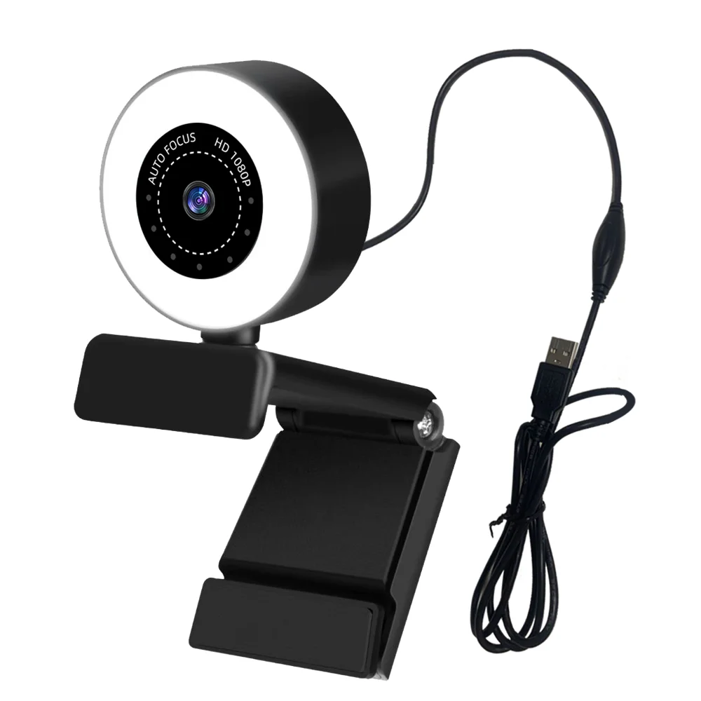 

1080P Webcam with Ring Light, Laudtec Desktop PC Mac Laptop Adjustable Brightness Advanced Autofocus Streaming USB Web Camera//