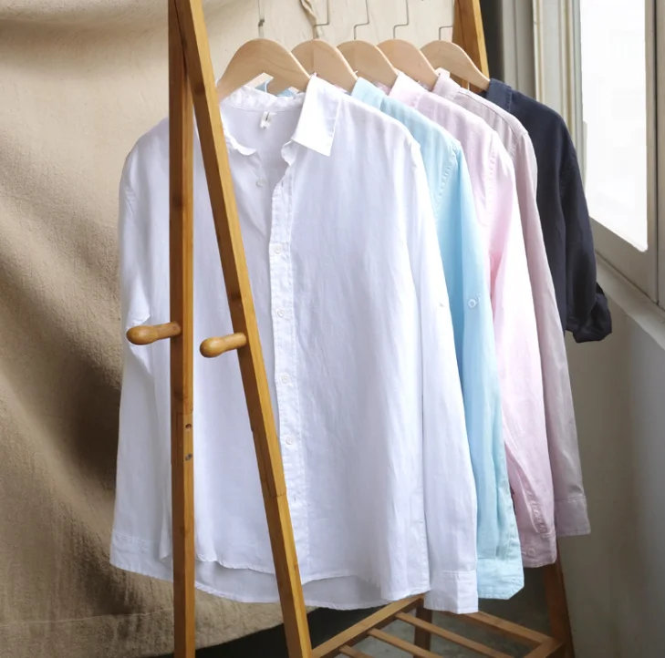 

2021 New Men's Casual Blouse Cotton Linen Shirt Loose Tops Long Sleeve Shirt Spring Autumn Casual Men Shirt, Custom color