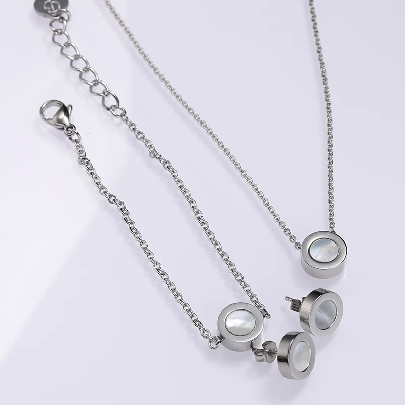 

Rose Gold Plated Stainless Steel Women Jewelry Set (Earrings,Bracelet,Necklace)With Round Chain