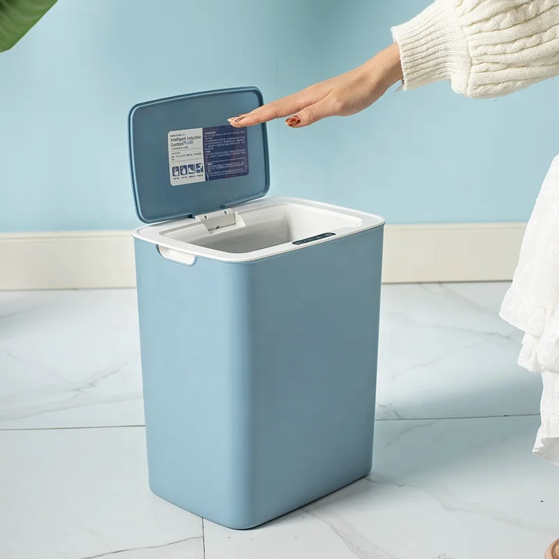 

High Quality Induction Touch-Free Rectangular Smart Waste Bins Automatic Trash Can, White/blue/pink/other custom