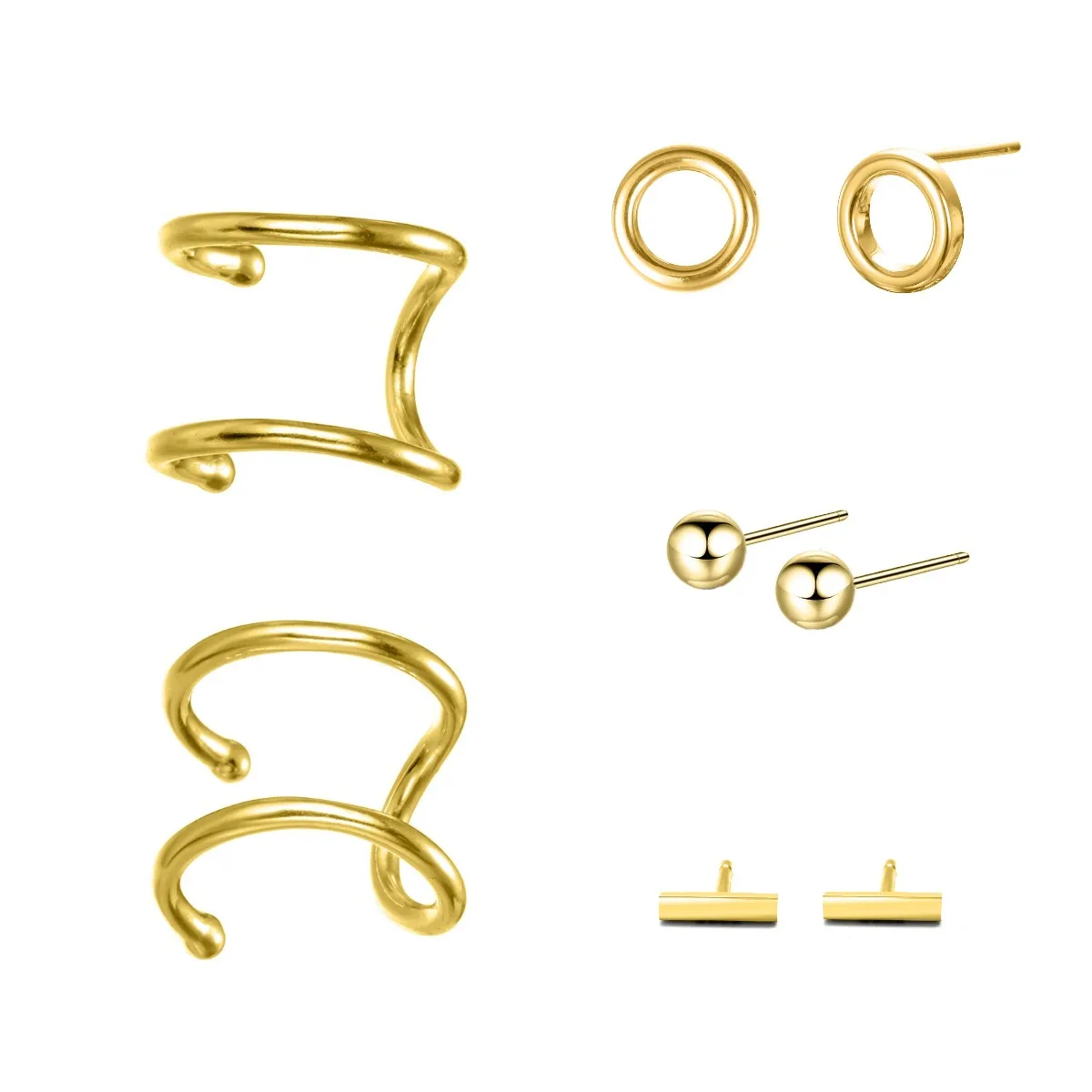 

JUJIE Simple Design 316L Stainless Steel Earrings Set 14K Gold Girls Day Party FashionMatching Jewelry