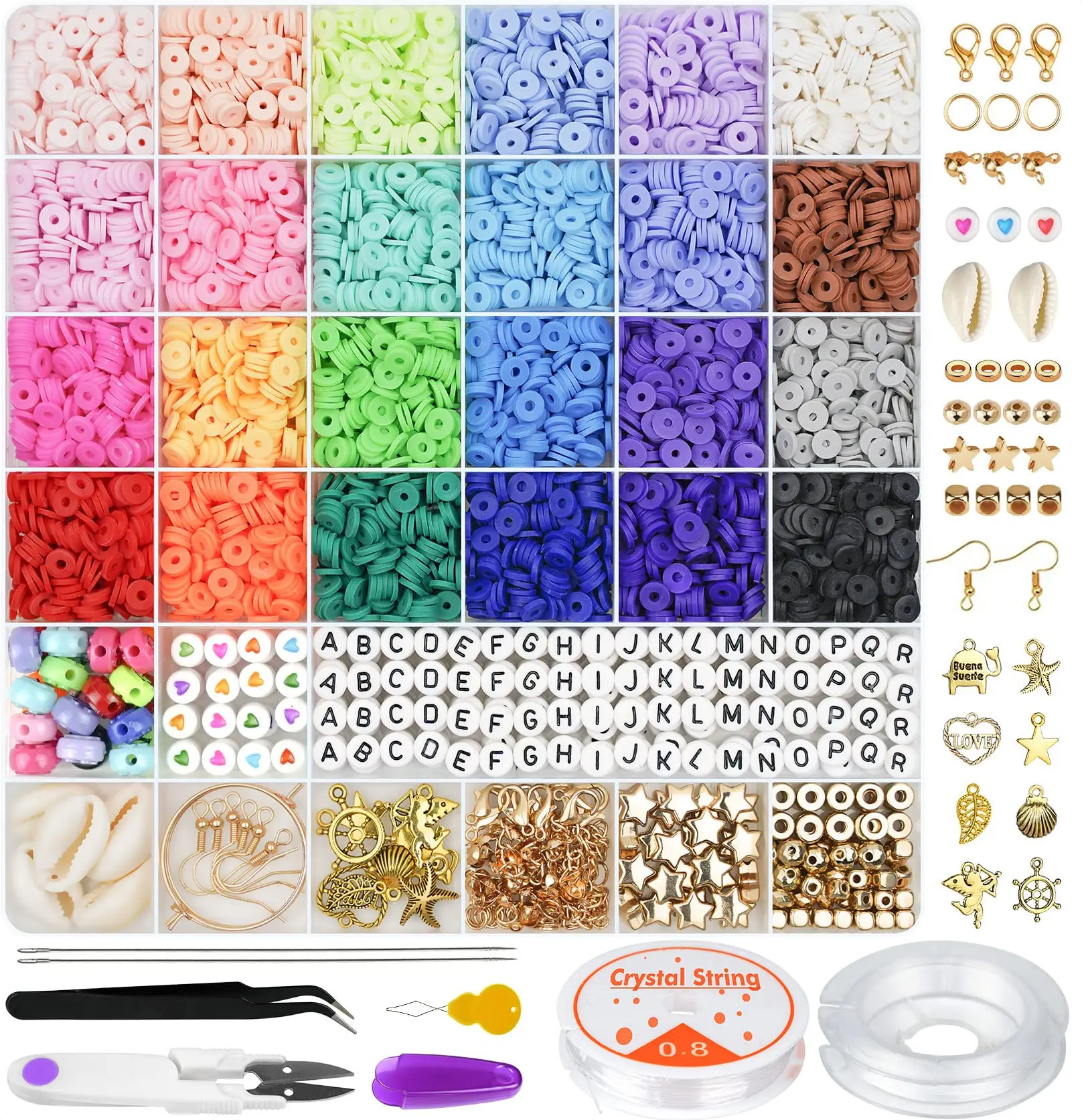 

Amazon Hot Sale 6000 Pcs Flat Round Polymer Clay Spacer Beads for Jewelry Making Bracelets Necklace Earring DIY Craft Kit, Picture