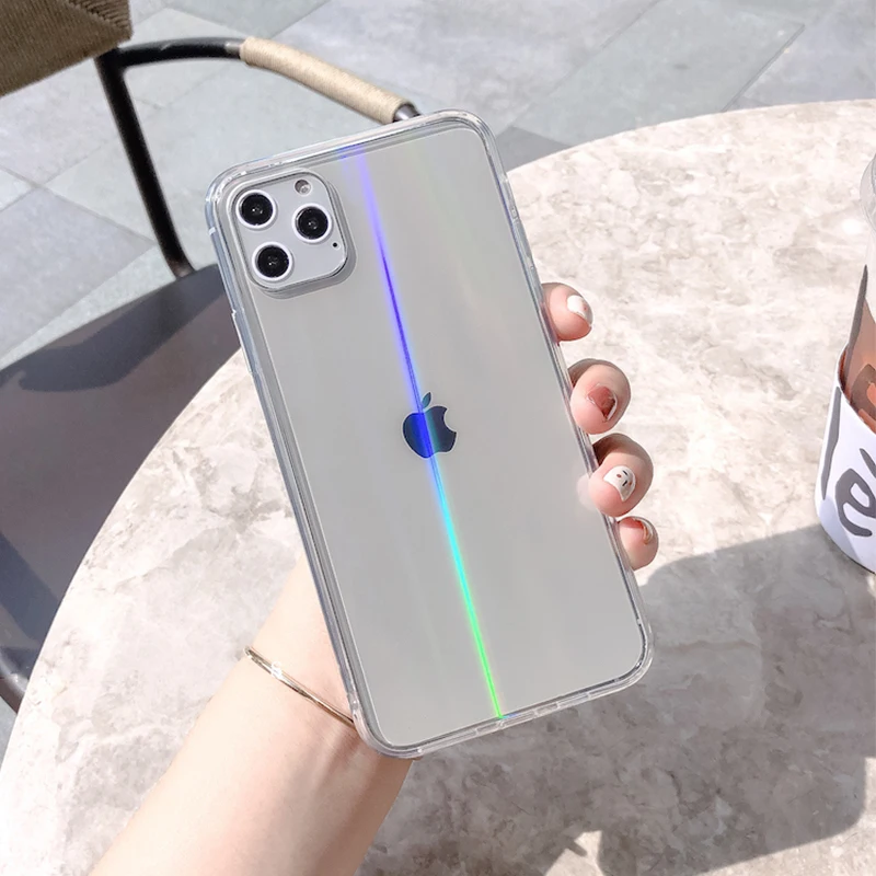 

Rainbow Laser Case For iPhone X XR XS Max 11 11 Pro Max 6 6s 7 8 Plus XS Luxury Colorful Gradient Transparent Acrylic Phone Case, Black