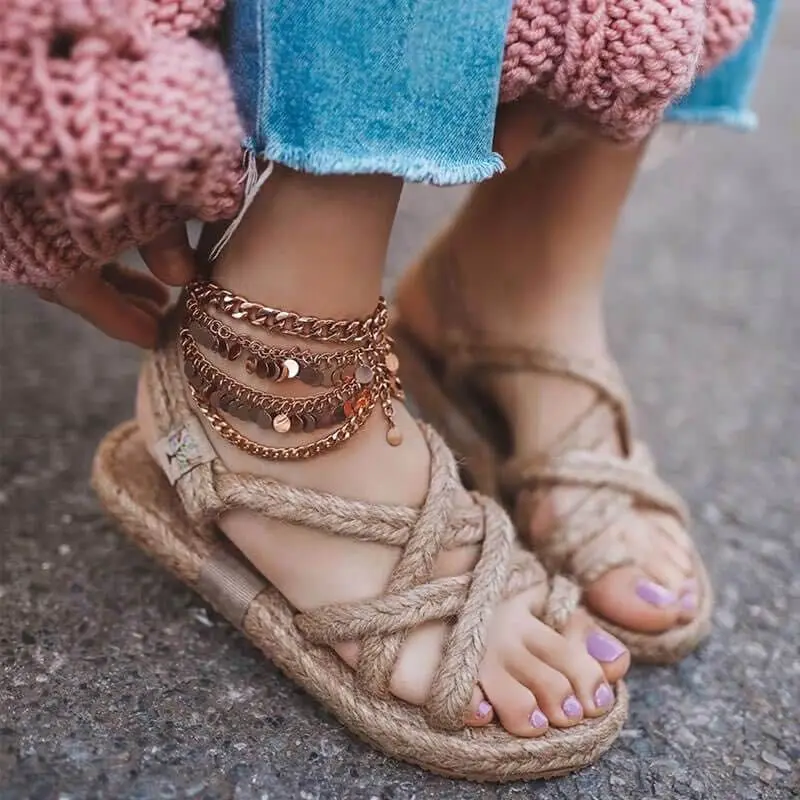 

2021 Summer Spring Fashion Beach Sandals Fancy Ladies Dress Shoes Hemp Sandals, Picture