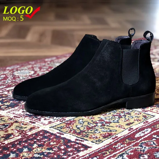 

custom logo new british trendy suede genuine leather ankle chelsea boots men dress shoes