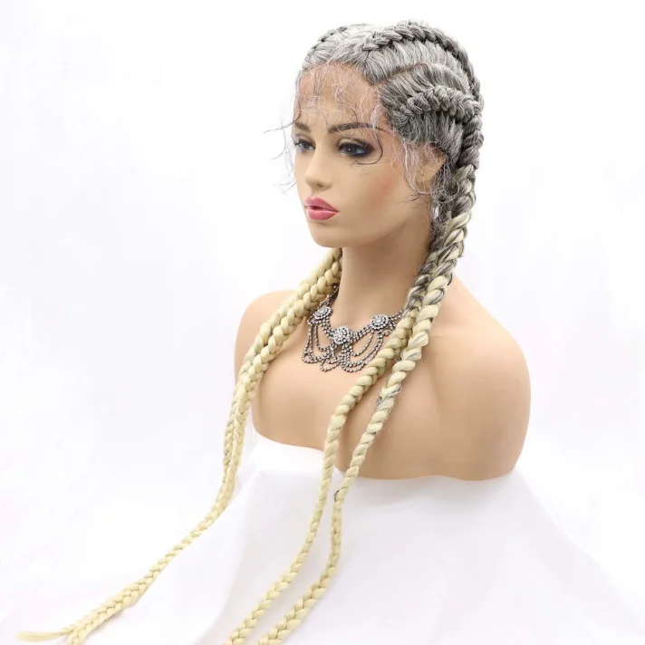 

2022 Braided Lace Front Wig African Glueless Box Braids Wig Women Tresse Cornrow Baby Hair Remy Lace Braided Wig For Black Women