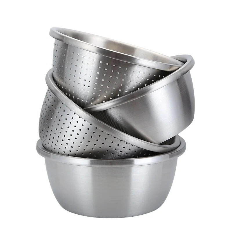 

multi-size portable kitchen utensil polished strainer mixing 304 stainless steel seasoning bowl, Silver