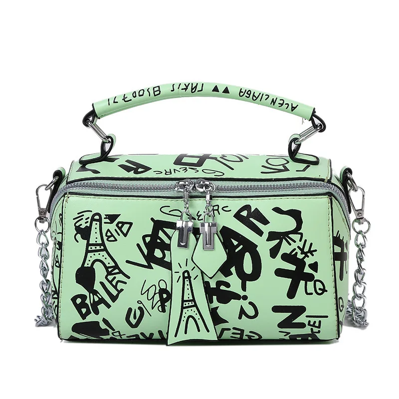 

2021New fashionable cross-body handbag fashion leather graffiti bag, 5 colors