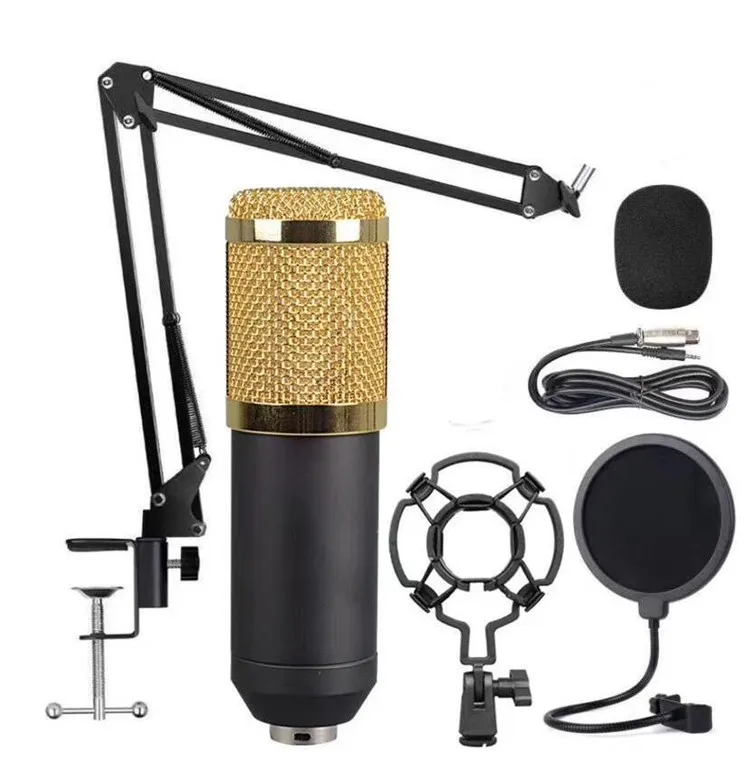 

BM 800 V8 Sound Card Set Webcast Live Studio Recording Singing Broadcasting Studio Condenser Microphone, Black gold