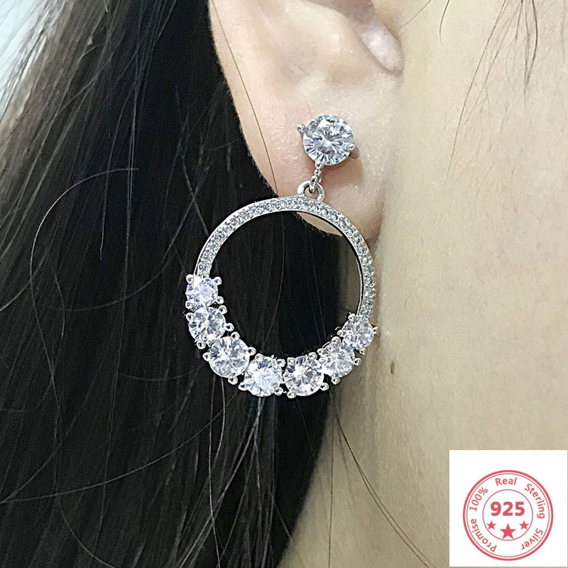 

925 Silver color Zircon Studs Drill Earrings Gemstone Aros Mujer Oreja Orecchini Bizuteria Luxury Women Drop Garnet Earrings