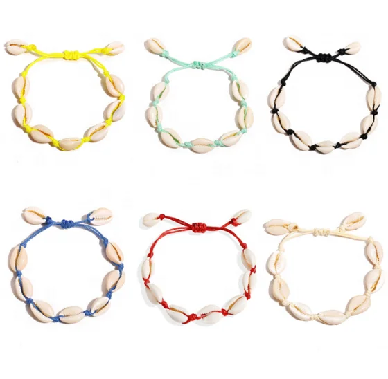 

Yiwu jewelry factory price natural Creative Handmade multi color custom boho shell leather bracelet, As picture or customized