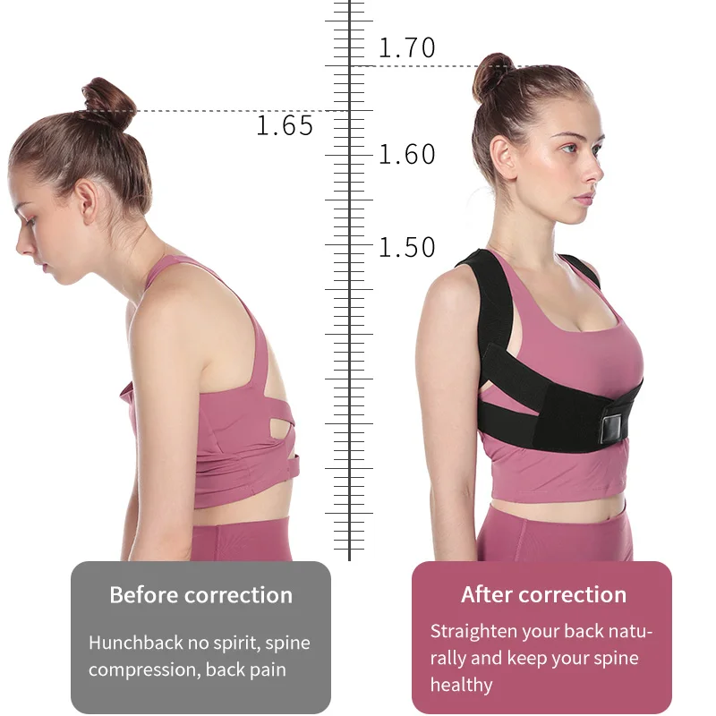 

Hot sale correcteur de posture kids adults corrector postura upper back posture shoulder support brace corrector pain relief, Black