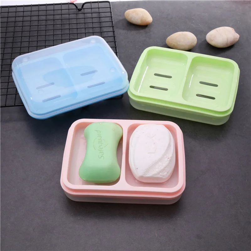 

Double-position Double-body Soap Dish With Lid Fashion Double-compartment Soap Dish Draining Plastic Soap Dish, As show