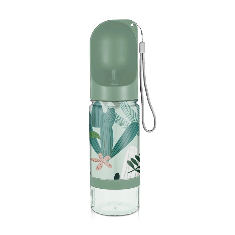 

350ml 2 in 1 Pet products for walking portable plastic travel recycling dispenser outdoor Pet dog stainless steel water bottle, Customized color