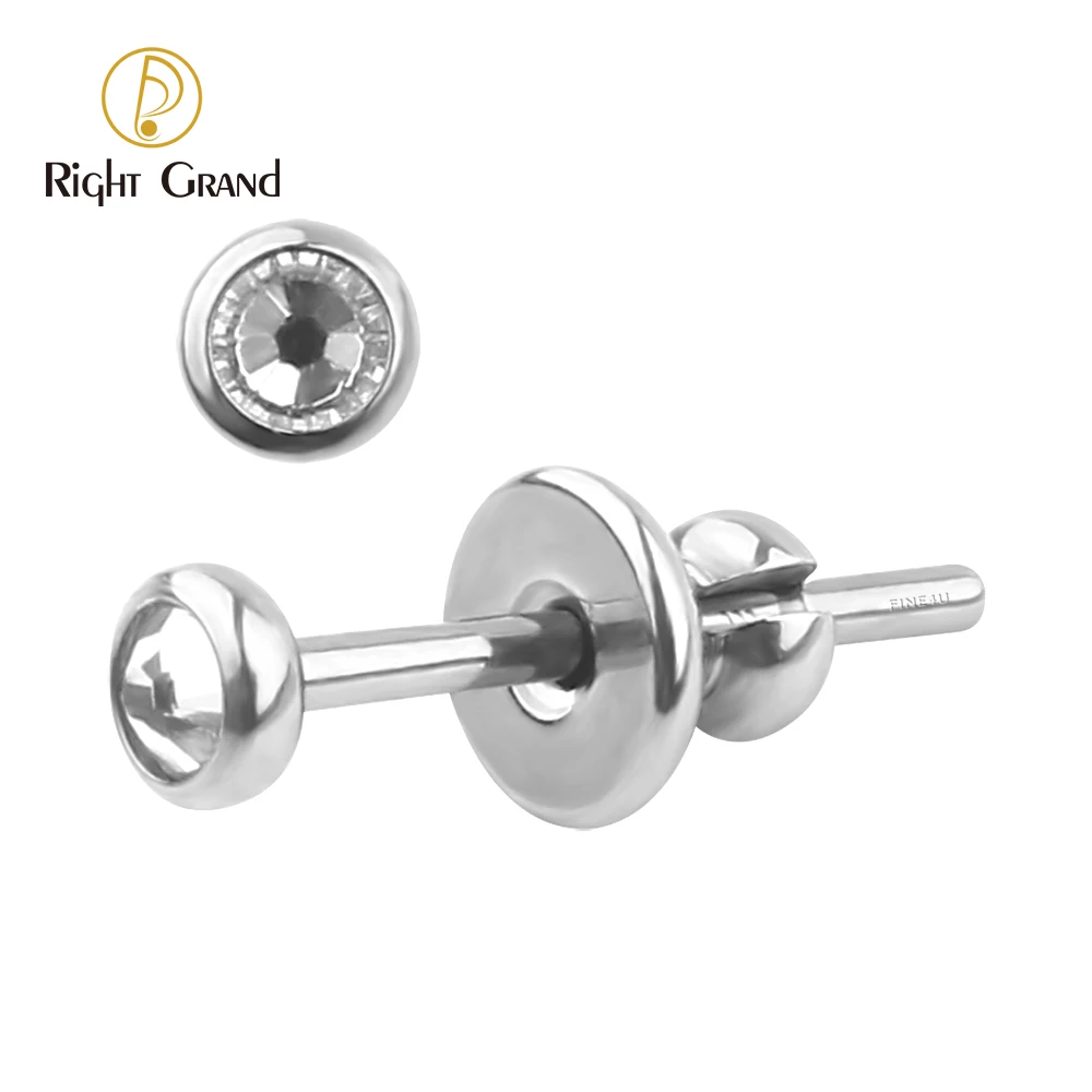 Titanium Gemstone Clear Crystal Bezel Set Piercing Earring Studs