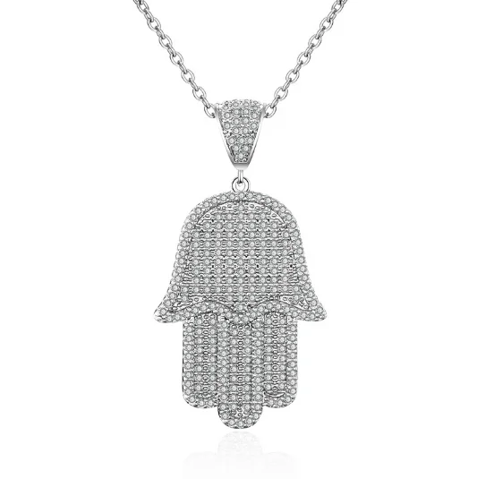 

Jialin Jewelry Full CZ Copper Gold Plated Pave zirconia Stone Hamsa Hand Hamsa Necklace Women