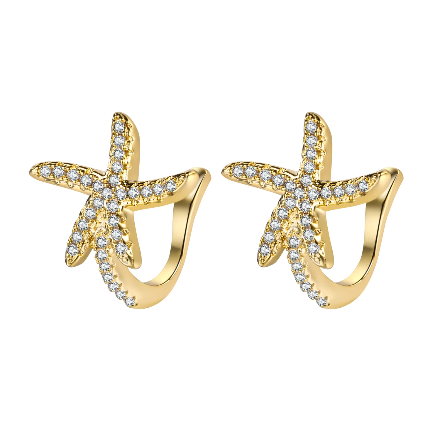 

Starfish design latest unique design earrings copper plated 18K gold zircon earrings wholesale for women, Gold color