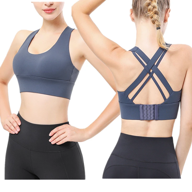 

Summer Plus Size Quick Dry Cross Back Sport Gym Wear Shockproof Crop Tops Moisture Wicking Push up Yoga Bra For Women Fitness