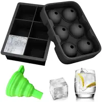 

2 Pack Wholesale Custom Round Ball Whiskey Beer 6 Cubes Large Silicone Ice Cube Tray Mold for Kitchen Party Bar