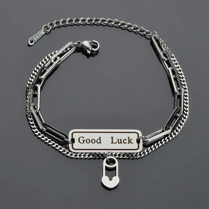 

Korean stainless steel letter bracelet female trendy design pin buckle double layer bracelet simple Good Luck bracelet (KSS274), Same as the picture
