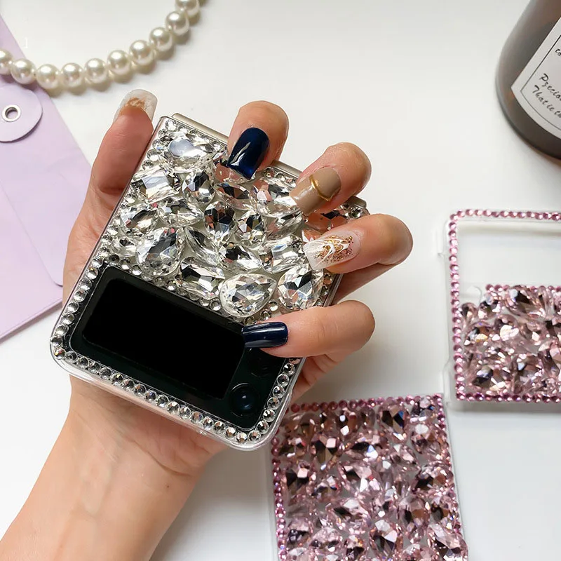 

Luxury Glitter Crystal Diamond Girl Bling Rhinestone Mobile Phone Case Cover For Fancy Samsung Galaxy Z Flip 3 4 5G Folding Case