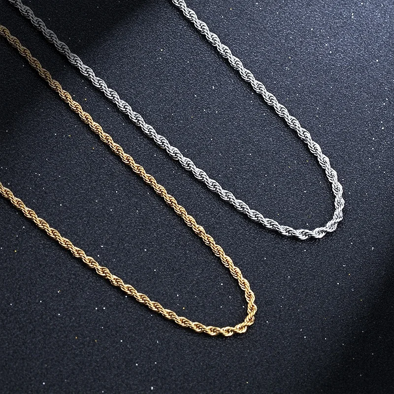 

Dainty Stainless Steel Gold Plated Color 2MM 4MM Layered Twist Rope Chain Necklace Jewelry