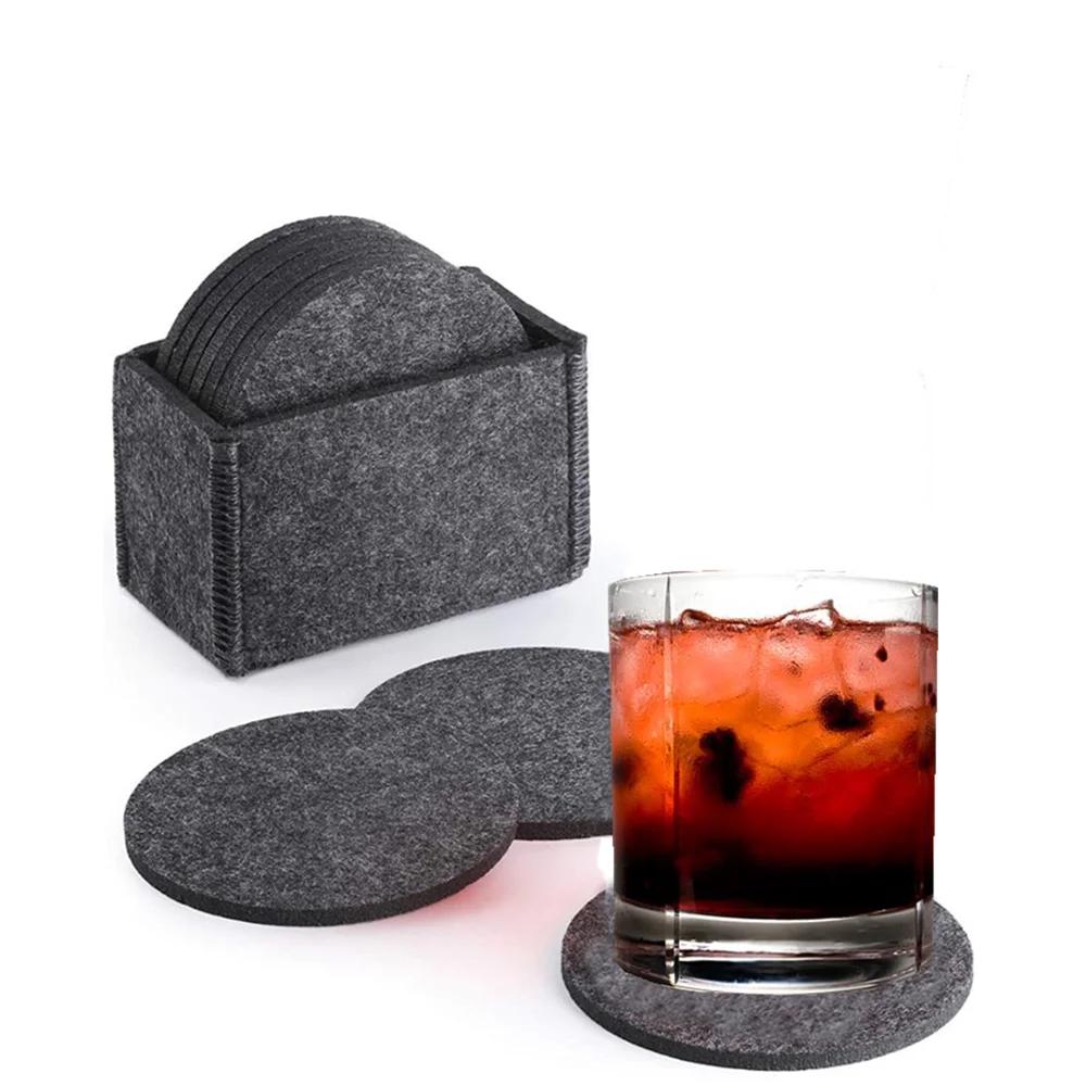 

Round Square Felt Coasters Set Cup Mat Premium Felt Cup Glass Coasters Set with Holder, Balck, grey, dark grey