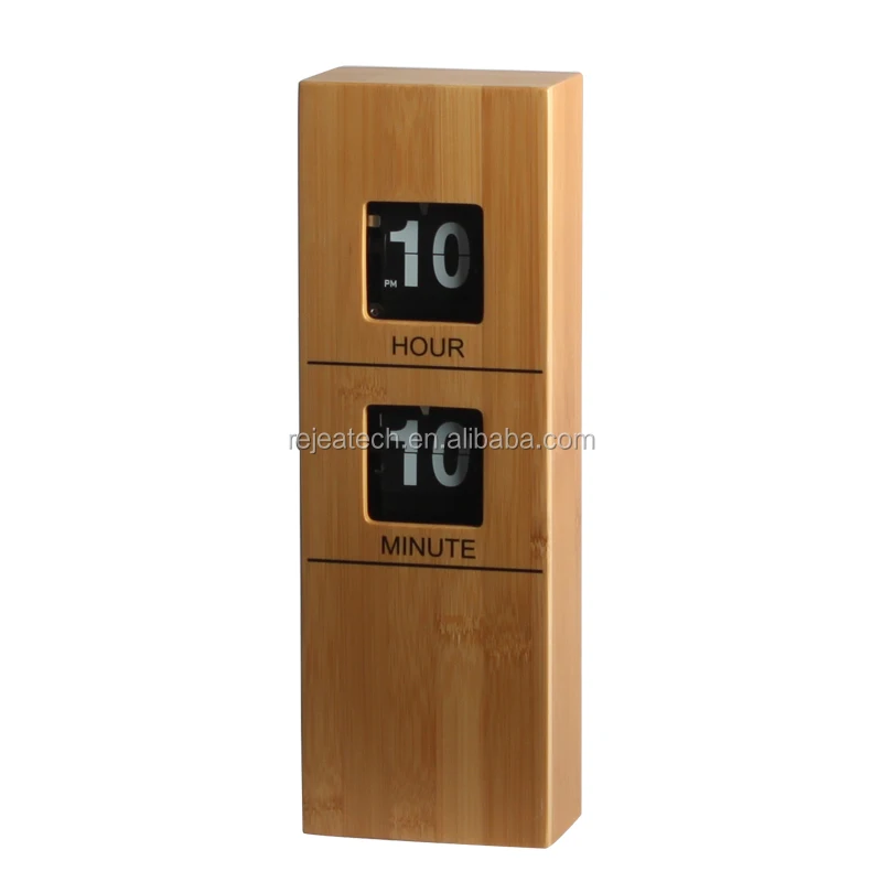 
Bamboo Environmental Flip Clock for Wall Mounted Tabletop Desk Mechanical Quartz Battery Powered AM / PM 