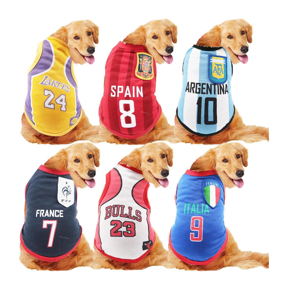 

T Shirt Dog Clothes For Small Large Dogs Summer Cotton Printed Basketball Football Jersey French Bulldog Vest Pet Clothes, 10 colors
