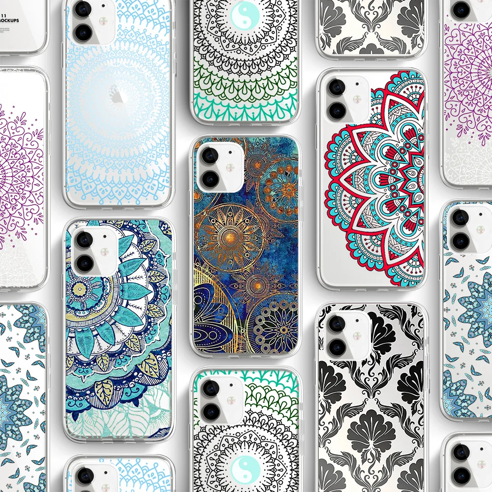

Mandala Pattern Silicone Case For iPhone 5/6/7/8 Plus Xs Max TPU UV Printing Cover for iPhone 11/12 Pro Max SE 2020