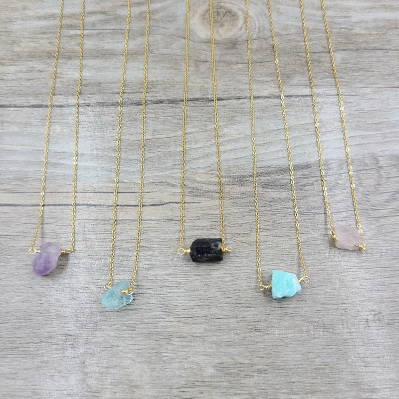 

Aquamarine,Amethyst, Rose Quartz, Citrine, Prehnite Raw Crystal Gemstone Necklace