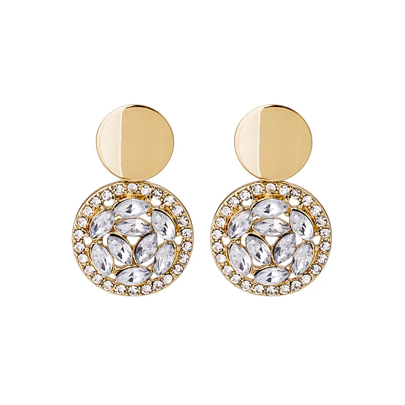 

MENGDODOU High Quality Circle Elegant women Crystal Earrings Gold plated