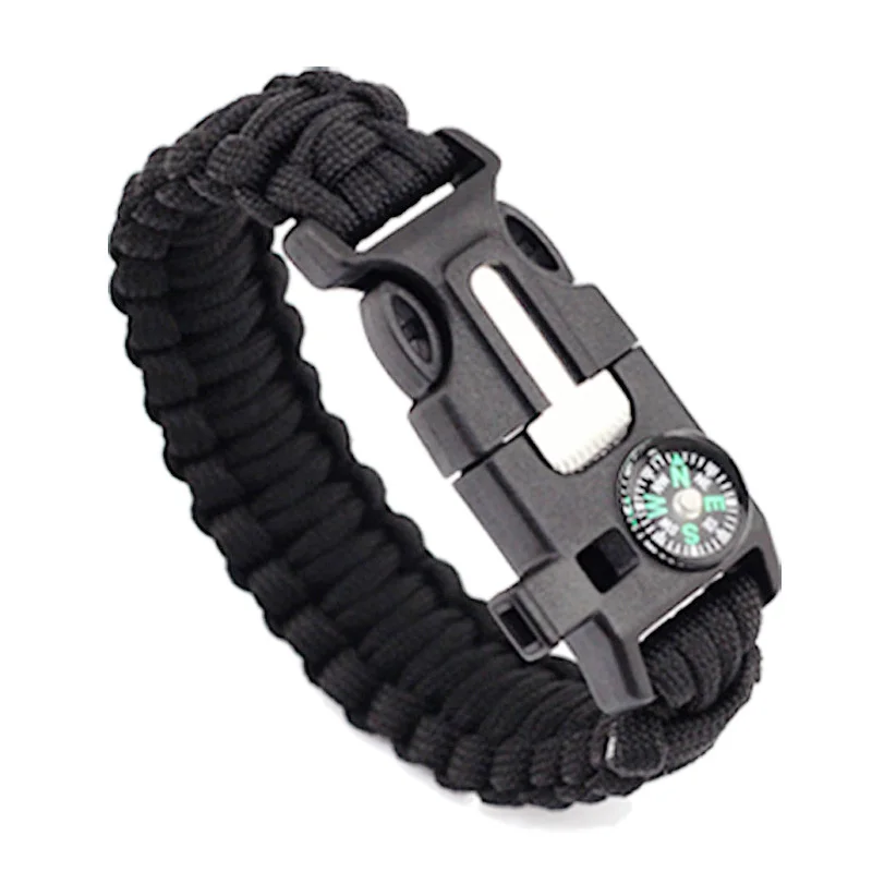 

Outdoor Mens 5 in 1 Multi functional Tactical Survival Paracord Bracelet with compass flink fire starter and whistle, Various colors available