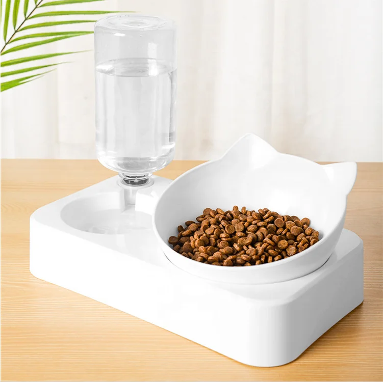 

Biumart Pet Bowl Automatic Feeder Dog Cat Food Bowl with Water Dispenser Double Bowl Drinking Raised Stand