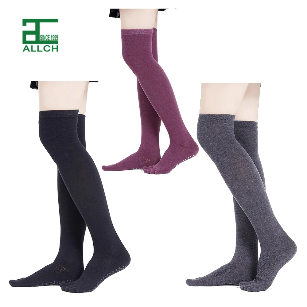 

ALLCH Wholesale Solid Plain Color Cotton Over knee Sport 5 Fingers trampoline Female Long Non Slipper Pilates Women Yoga Socks, Picture shown