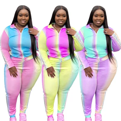 

New arrivals fashion women 2 piece winter sport gradient set 5xl plus size fall clothing, Customized color