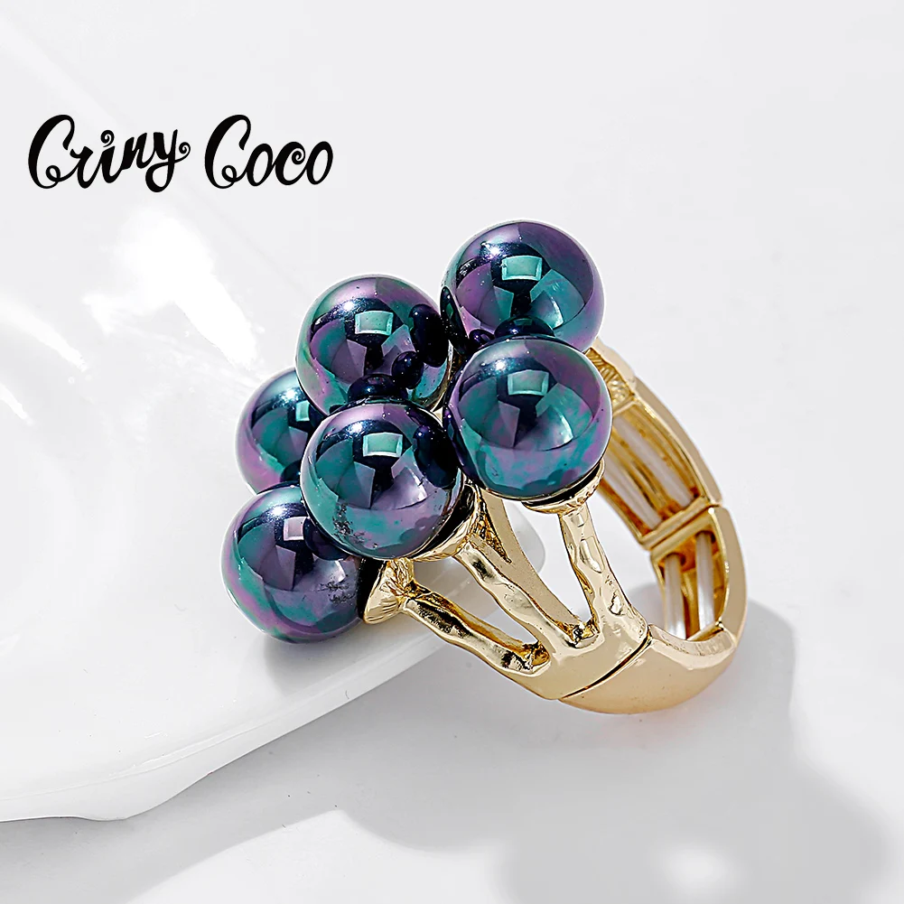 

Cring CoCo Colorful Fashion Crystal Gold Plated Engagement Jewelry Sets Black Pearl Hawaiian Rings For Women Party, Customized color