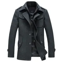 

New Winter Wool Coat Slim Fit Jackets Fashion Outerwear Warm Man Casual Jacket Overcoat Pea Coat Plus Size