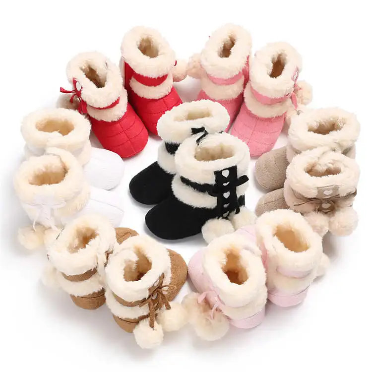 

Fashion winter cotton fluff ball rubber sole anti-slip outdoor booties 0-2 years baby boots, 7 colors