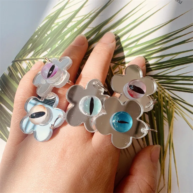 

OUYE 2021 Fashion newest Korean version of ins cute fun new strange summer magic eye ring resin acrylic girl flower ring, Colorful