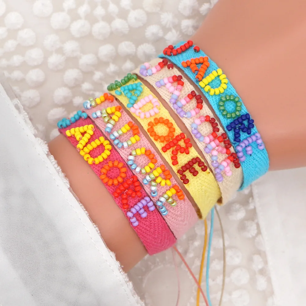 

Bohemian friendship Letter Bracelet Cloth Braid Jewelry For Children Gifts Cute Beautiful Jewelry Miyuki Bead Bracelet, As picture or customized