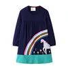 High quality kids clothes wear baby girl piece dresses cotton rainbow applique casual fall autumn