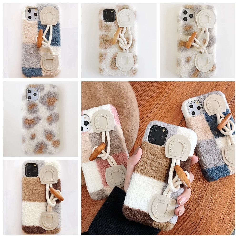 

Hot Sale Phone Case fur for iPhone 6 7 8 Plus Xs 11 Max Furry Plush Cover with Hand Strap Winter Fashion X Xr Soft Funda Girls