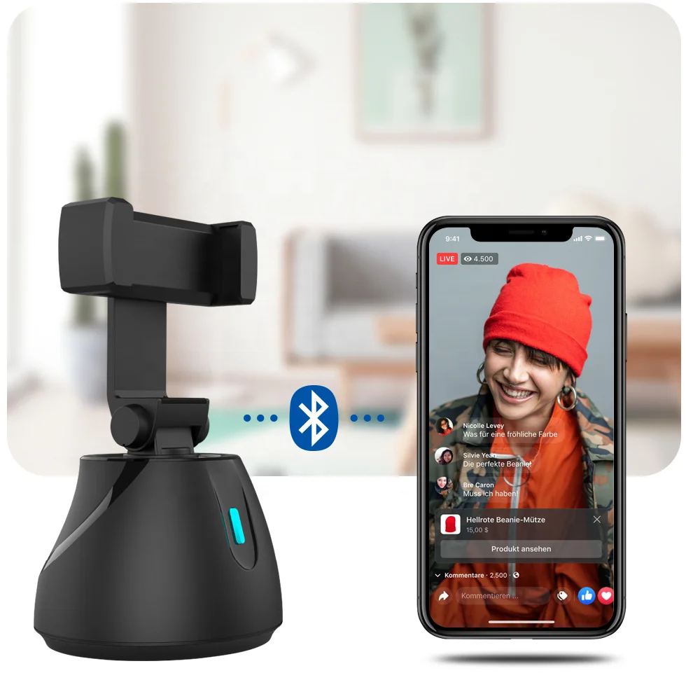 

360 Rotation Smart Auto Face Tracking Robot Cameraman for Wechat Live360, Black